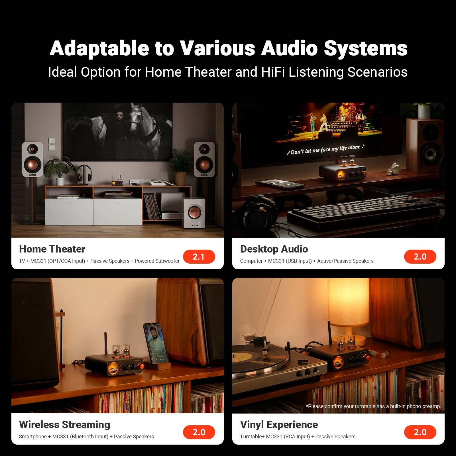 Fosi Audio MC331 2.1 Channel Tube Integrated Bluetooth Amplifier with DAC and VU Meter - Image 3