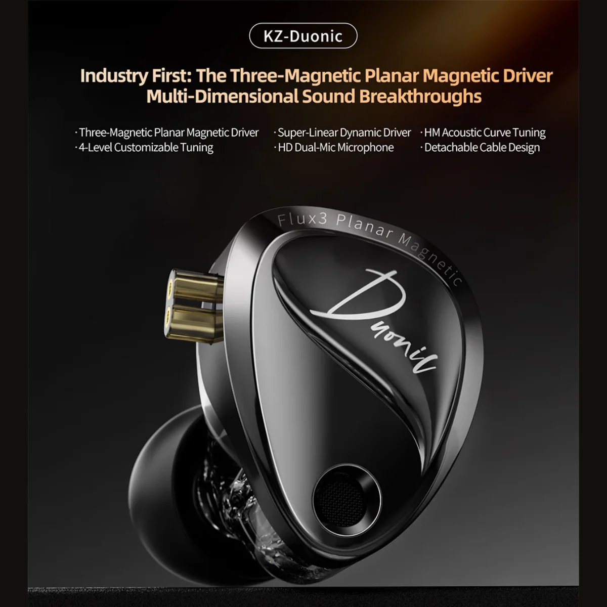 KZ Duonic Tri-Magnetic Planar Driver IEM With Mic - Image 3
