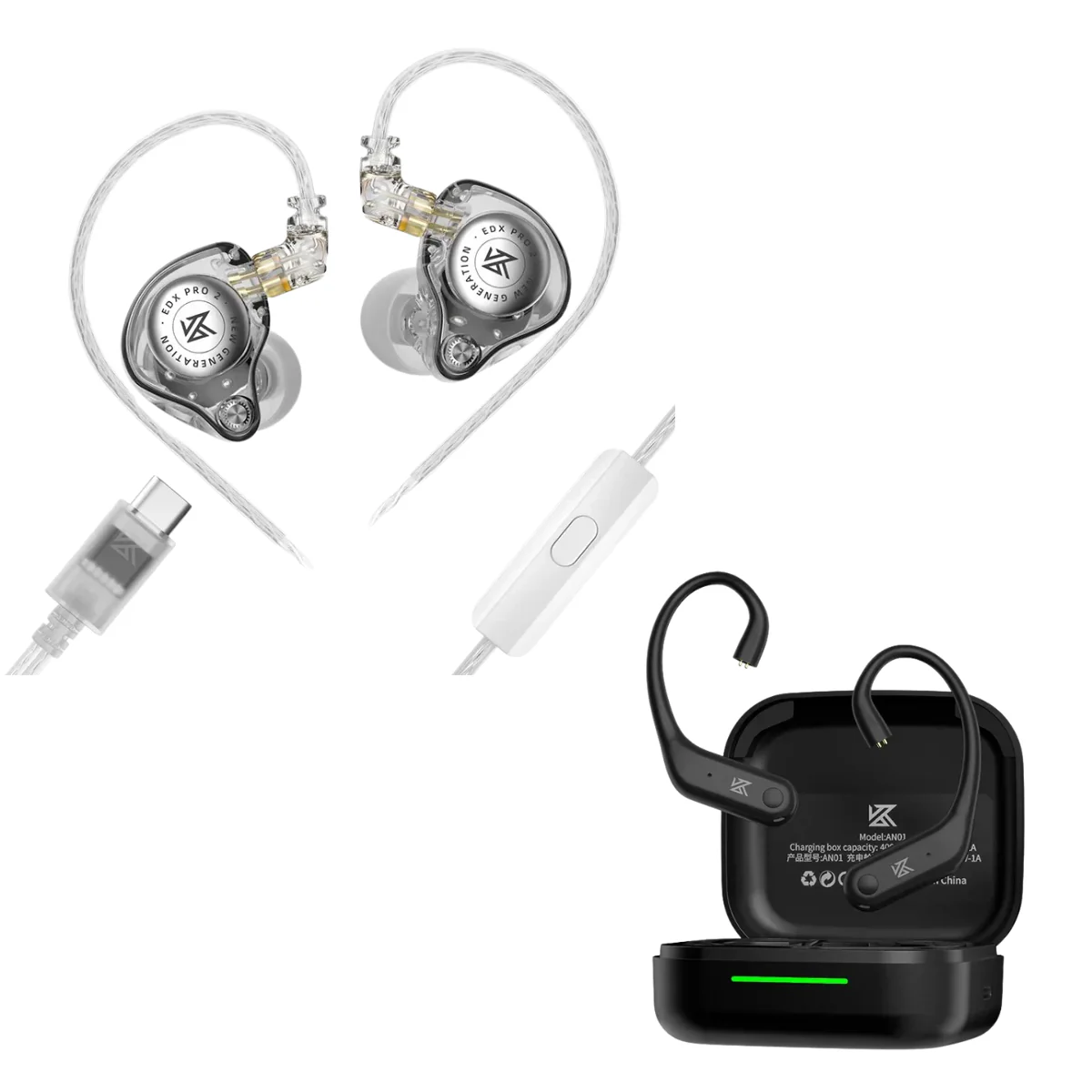 KZ EDX Pro 2 IEM With Mic & KZ AN01 ANC Enabled True Wireless Adapter - Image 2