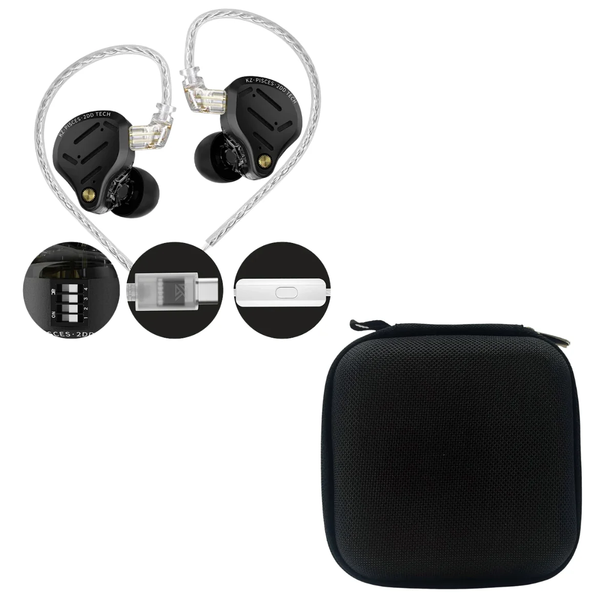 KZ Pisces 2DD IEM With Mic & EarAudio Carry Case - Image 2