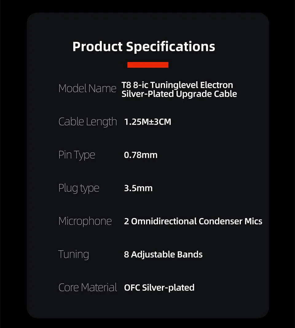 KZ T8 8-Level Tuning Upgrade Cable with Dual Mic for IEMs - Image 10
