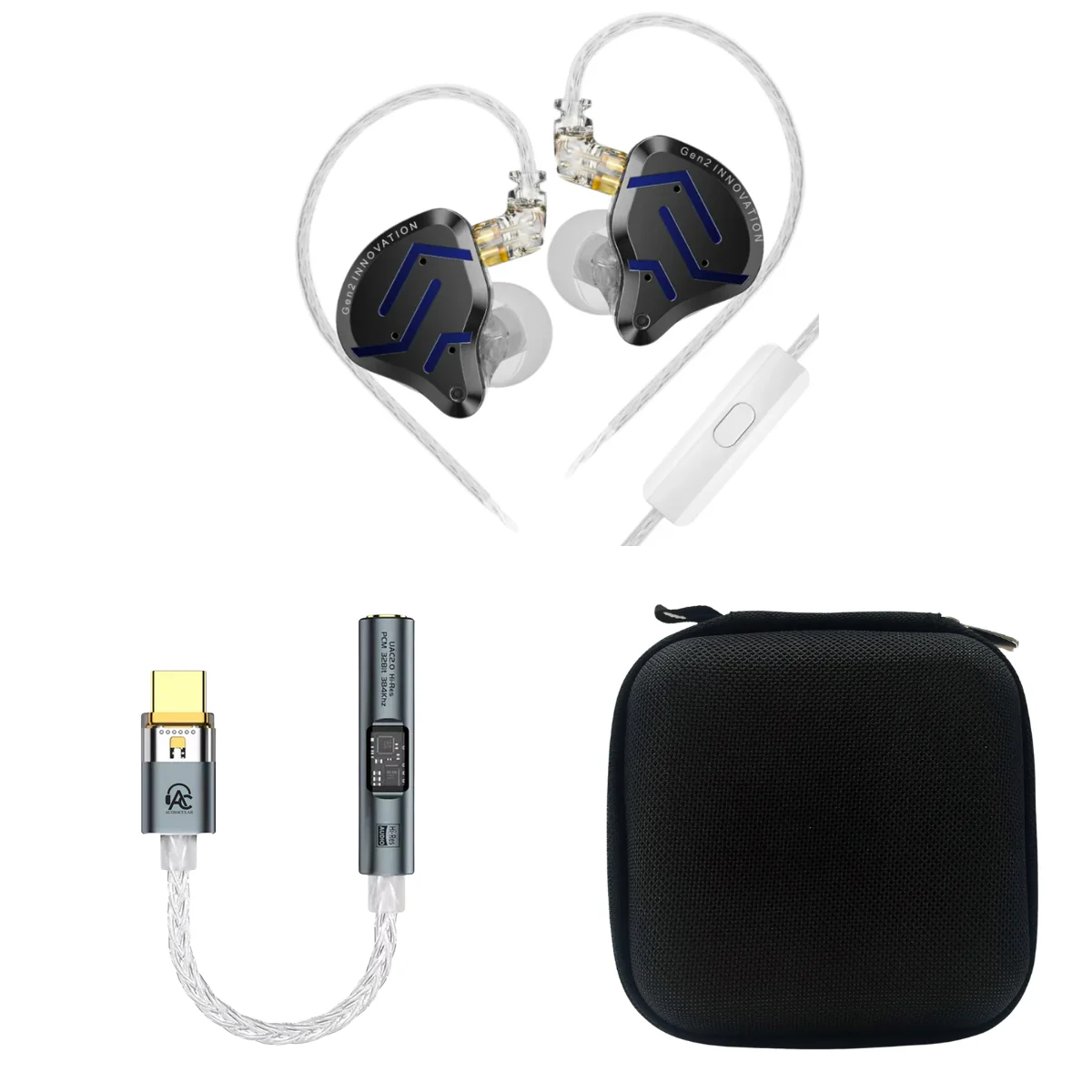 KZ ZSN Pro 2 IEM With Mic, Audiocular Spark DAC & EarAudio Carry Case